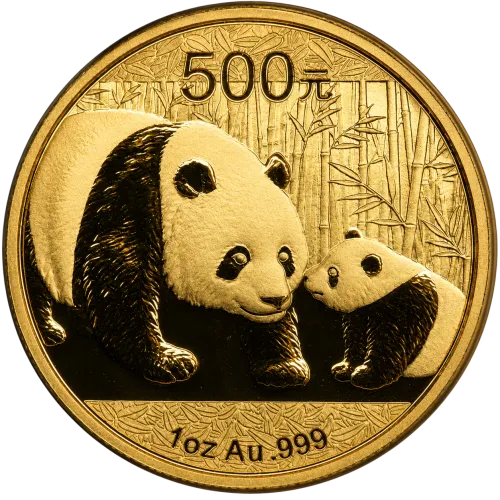Монета золотая "China Panda" 31,1 г, цена за грамм уточните на сайте на 2026.10.03. Монеты . Передняя сторона