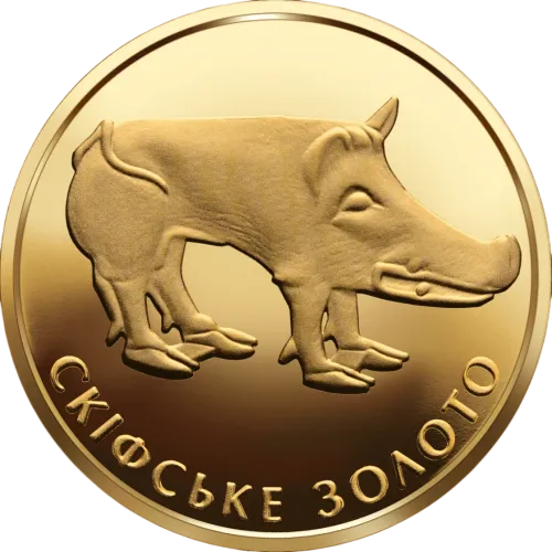 Монета золотая "Скифское золото Кабан" 1,24 г, цена за грамм 370.00 USD на 2026.10.03. Монеты . Передняя сторона