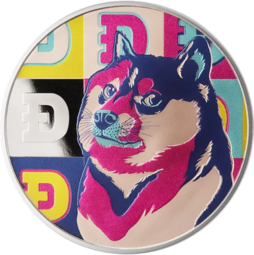Монета серебряная "DOGECOIN" 31,1 г, цена за грамм 8.62 USD на 2026.10.03. Монеты . Передняя сторона