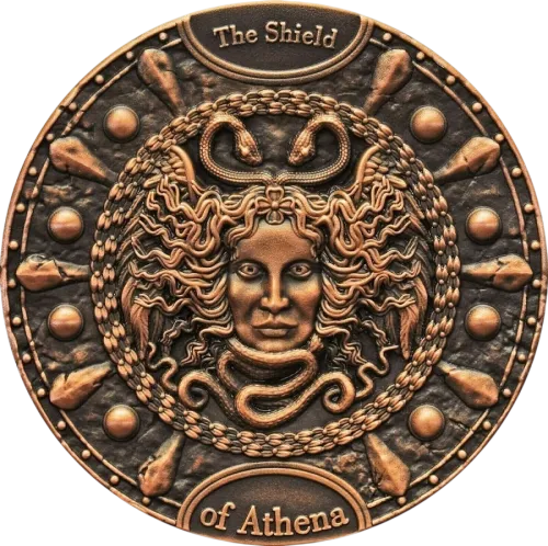 Монета серебряная "Щит Афины" 62,2 г, цена за грамм 7.15 USD на 2026.10.03. Монеты . Передняя сторона