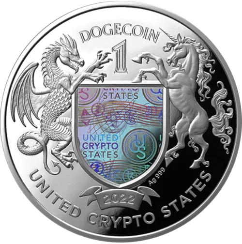 Монета серебряная "DOGECOIN" 31,1 г, цена за грамм 8.62 USD на 2026.10.03. Монеты . Задняя сторона