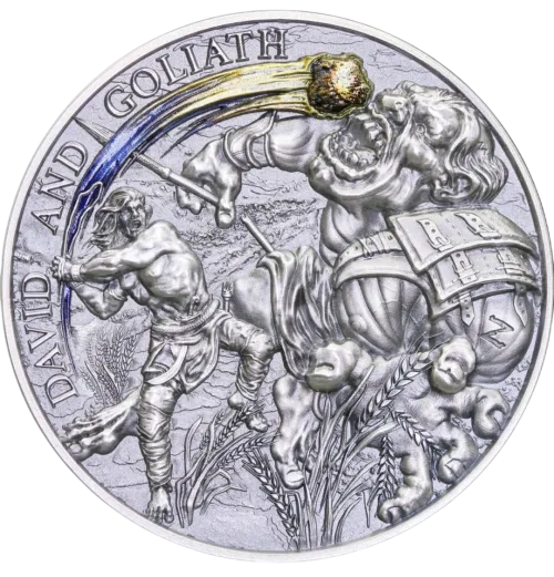 Монета серебряная "Давид и Голиаф" 62,2 г, цена за грамм 8.27 USD на 2026.10.03. Монеты . Передняя сторона