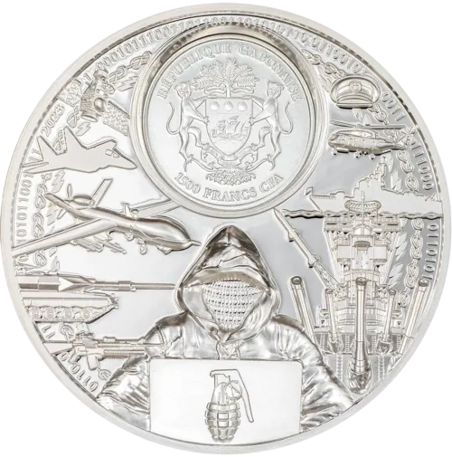 Монета серебряная "WAR HAS NO REAL WINNER" 62,2 г, цена за грамм 10.06 USD на 2026.10.03. Монеты . Задняя сторона