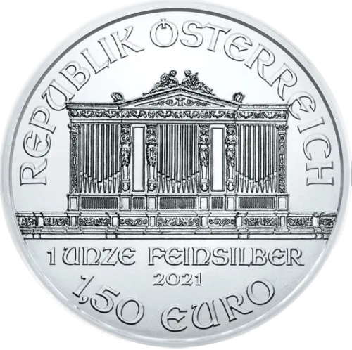 Монета серебряная “Vienna Philharmonic” 31,1 г, цена за грамм 3.95 USD на 2026.10.03. Монеты . Задняя сторона