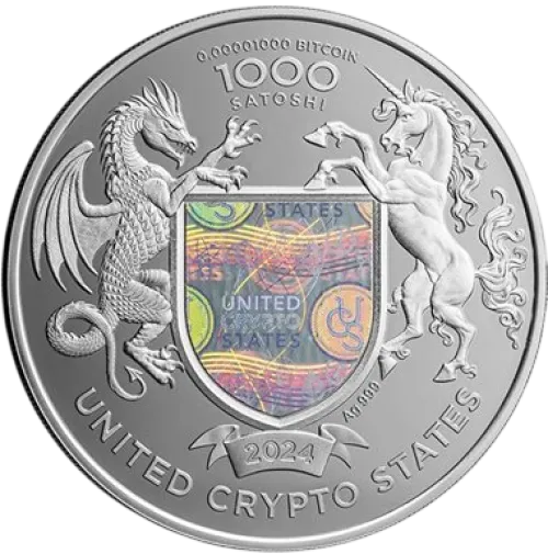 Монета серебряная "Голова индейца United Crypto States" 31,1г, цена за грамм 8.62 USD на 2026.10.03. Монеты . Задняя сторона