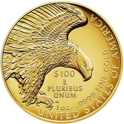 Монета золотая "American Liberty High Relief" 2019г, цена за грамм уточните на сайте на 2026.10.03. Монеты . Задняя сторона