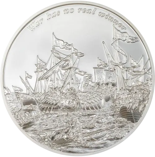 Монета серебряная "WAR HAS NO REAL WINNER" 62,2 г, цена за грамм 10.06 USD на 2026.10.03. Монеты . Передняя сторона