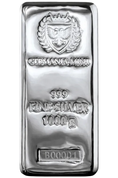 Слиток серебряный GermaniaMint 1000 г., цена за грамм 2.50 USD на 2026.10.03. Серебро . Передняя сторона