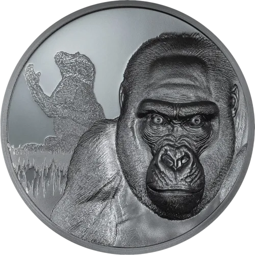 Монета серебряная "Gorilla Growing Up 2000 франков" 62,2 г, цена за грамм 10.06 USD на 2026.10.03. Монеты . Передняя сторона