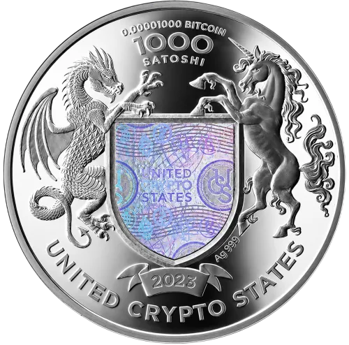 Монета серебряная "Статуя Свободы United Crypto States" 31,1г, цена за грамм 8.62 USD на 2026.10.03. Монеты . Задняя сторона