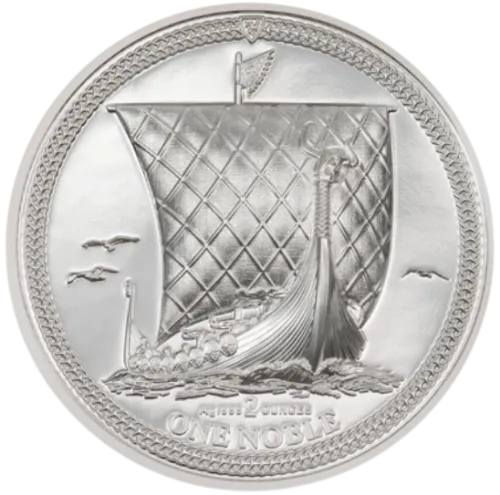 Монета серебряная "Остров Мэн, 1 нобль" 62,2 г, цена за грамм 8.27 USD на 2026.10.03. Монеты . Передняя сторона