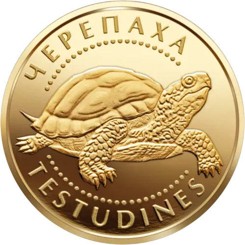 Монета золотая "Черепаха" 1,24 г, цена за грамм 350.00 USD на 2026.10.03. Монеты . Передняя сторона