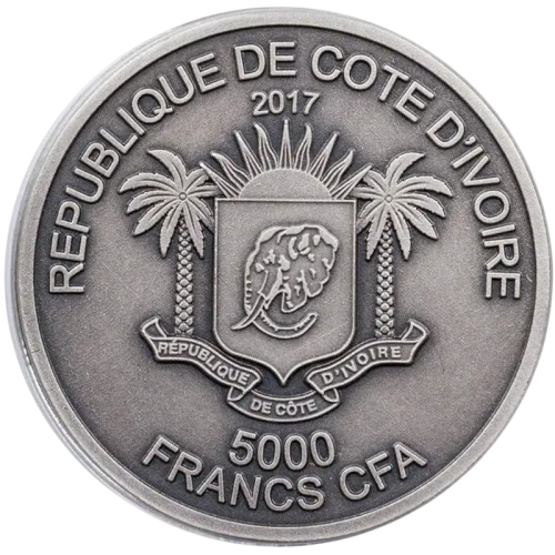 Монета серебряная "Elephant 5000 Francs CFA" 155,5 г, цена за грамм 8.62 USD на 2026.10.03. Монеты . Задняя сторона