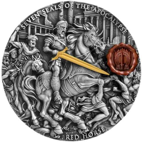 Монета серебряная "SEVEN SEALS OF THE APOCALYPSE" 93,3г, цена за грамм 9.54 USD на 2026.10.03. Монеты . Передняя сторона