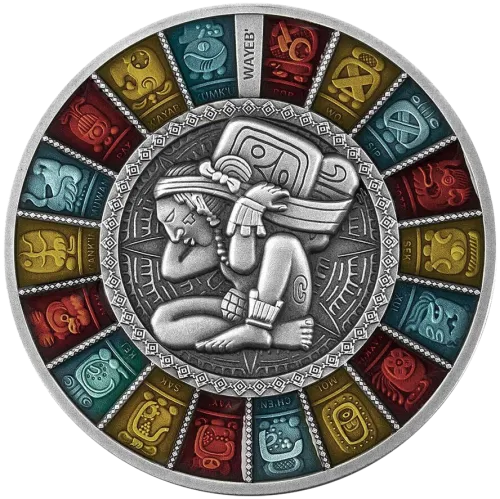 Монета серебряная “Майя - Календарь Хааб” 62,2 г, цена за грамм 8.98 USD на 2026.10.03. Монеты . Передняя сторона