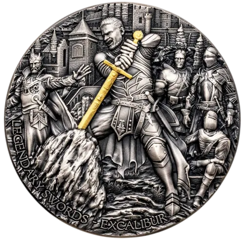 Монета серебряная “Легендарные мечи - Экскалибур” 62,2 г, цена за грамм 8.27 USD на 2026.10.03. Монеты . Передняя сторона