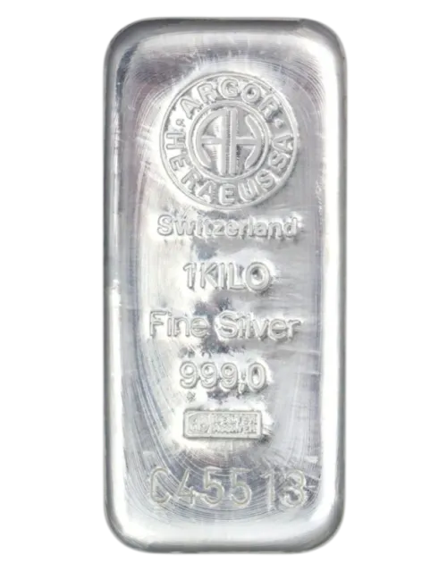 Слиток серебряный ARGOR 1000 г., цена за грамм 2.40 USD на 2026.10.03. Серебро . Передняя сторона