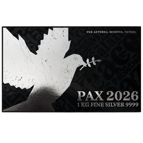 Монета серебряная "Pax 2026 Coinbar" 1 кг, цена за грамм 2.65 USD на 2026.10.03. Монеты . Задняя сторона